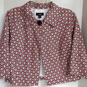 AGB vintage geometric print fully lined 3/4 sleeve cropped bolero jacket size 14